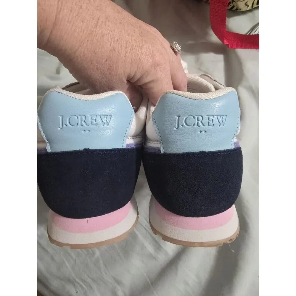 J‎ Crew Colorblock White/Navy Blue/Lilac/Pink Trainers Women's Sneakers Size 10
